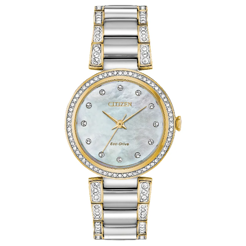 Elegant Watches For Professional Women-Citizen Eco-Drive Silhouette Crystal EM0844-58D