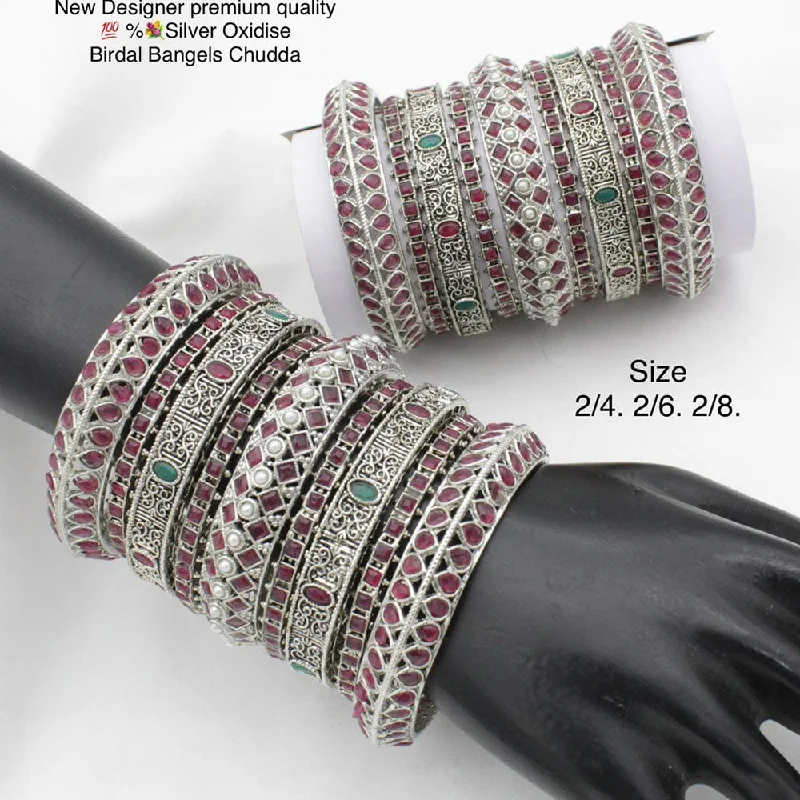 Sparkling Gemstone Wedding Bangles For Bridesmaids-Pooja Bangles oxidised Bangles set