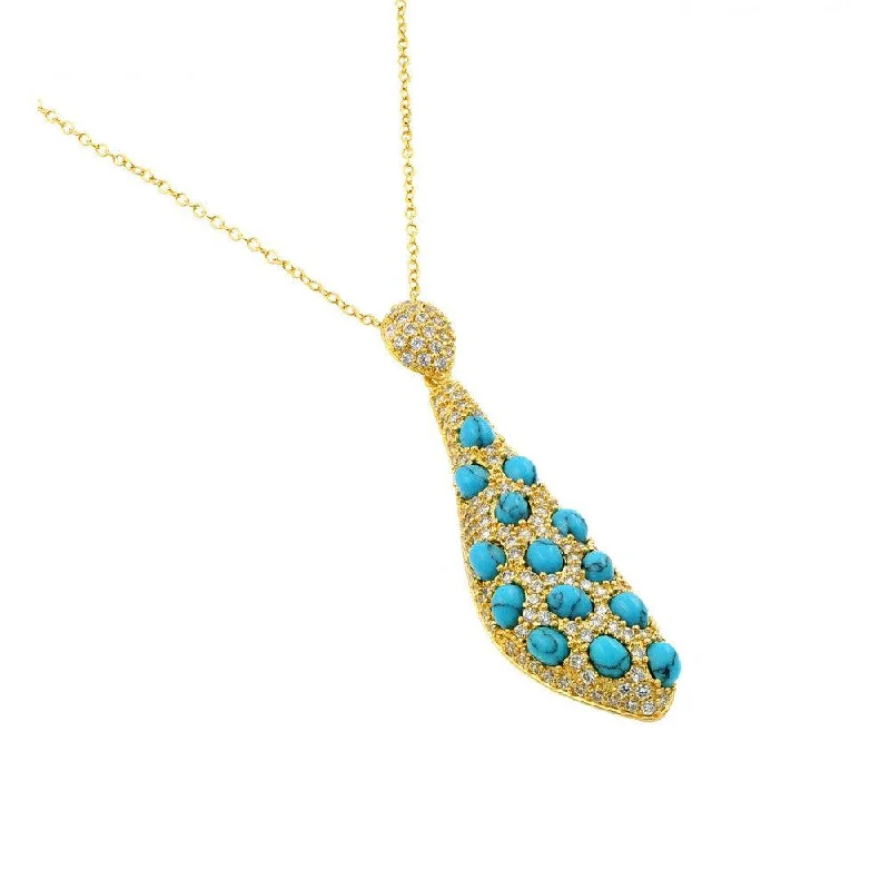 Elegant Crystal Necklace For Evening Wear-Silver 925 Gold Plated Blue Stone Vase Shape Pendant Necklace - BGP00917