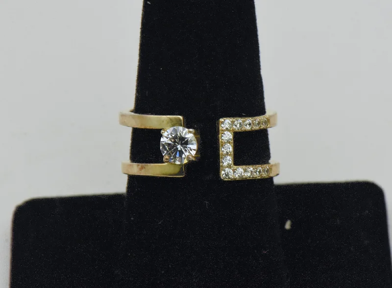 Trendy Stackable Rings For Fashion-Forward Brides-Vintage Unique Modern Design Gold Tone Sterling Silver CZ Ring