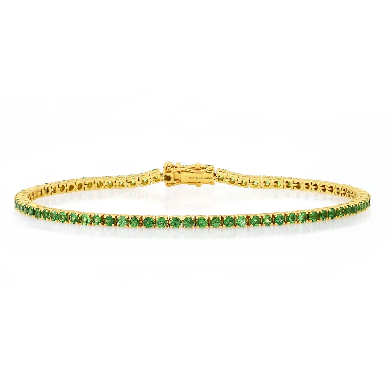 Trendy Leather Bracelets For Men-GREEN TSAVORITE TENNIS BRACELET, 14kt GOLD