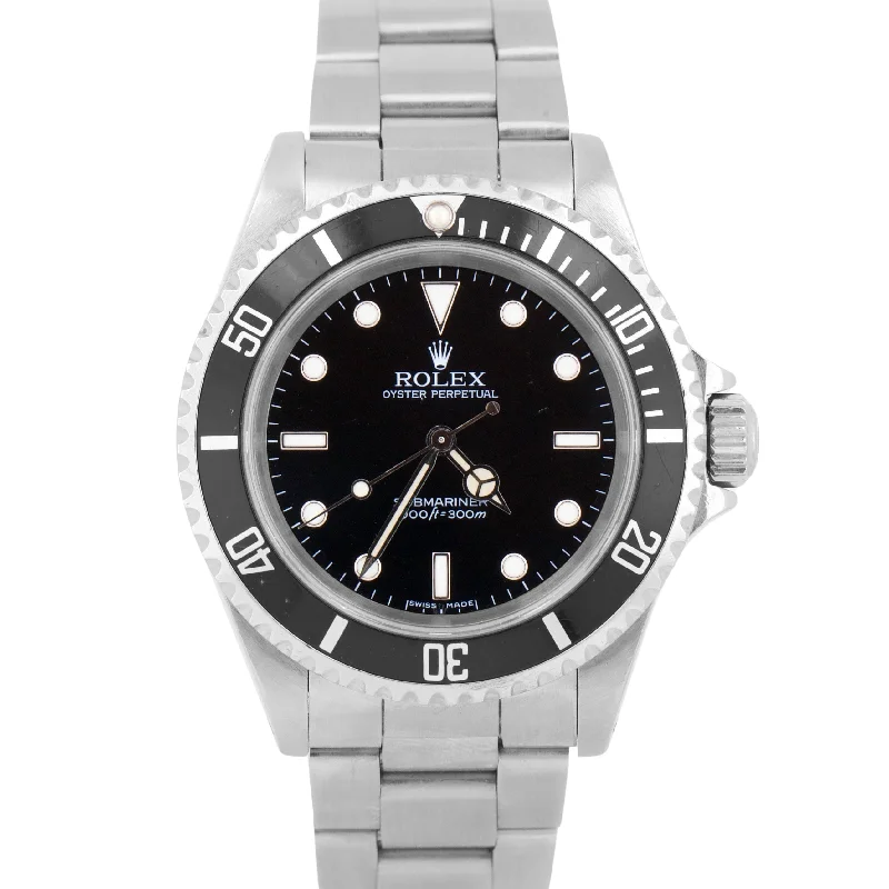 Luxury Watches For Everyday Wear-PAPERS Rolex Submariner No-Date Black Stainless Steel 40mm 14060 Watch BOX