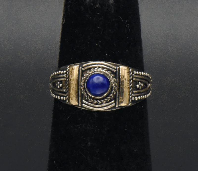 Simple Gold Wedding Rings For Special Occasions-Vintage Handmade Lapis Lazuli Sterling Silver Ring Ring - Size 3