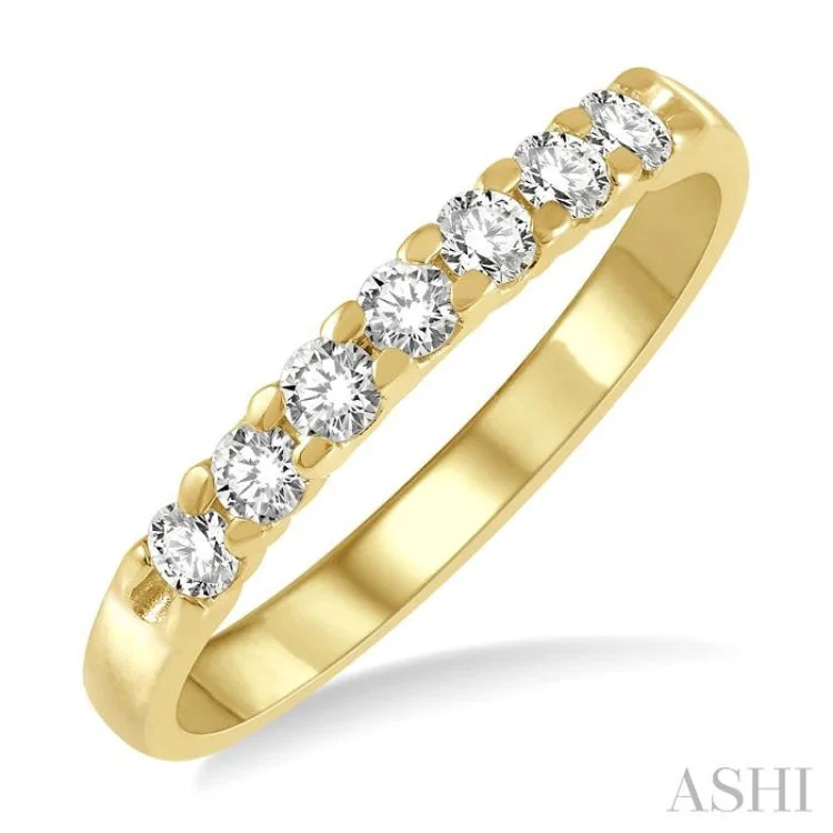 Elegant Rose Gold Engagement Rings For Brides-1/3 ctw 7 Stone Round Cut Diamond Wedding Band in 14K Yellow Gold