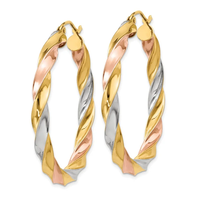 Designer Earrings For Fashionable Look-14k Tri-color Light Twisted Hoop Earrings