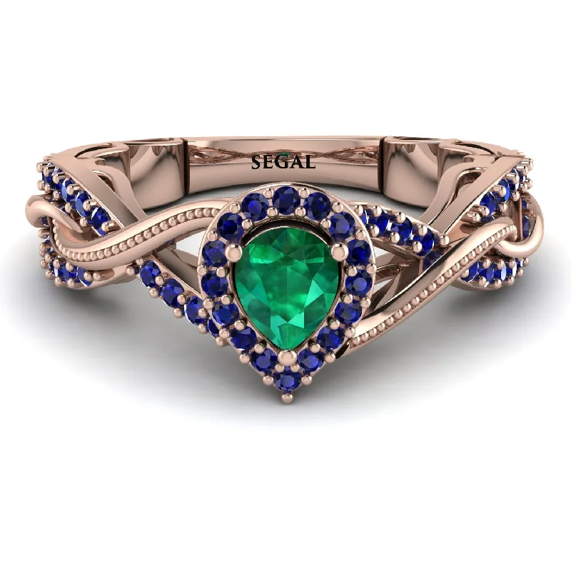 Trendy Wedding Bands With Custom Designs-Infinity Inspired Halo Emerald Engagement Ring - Teresa No. 65