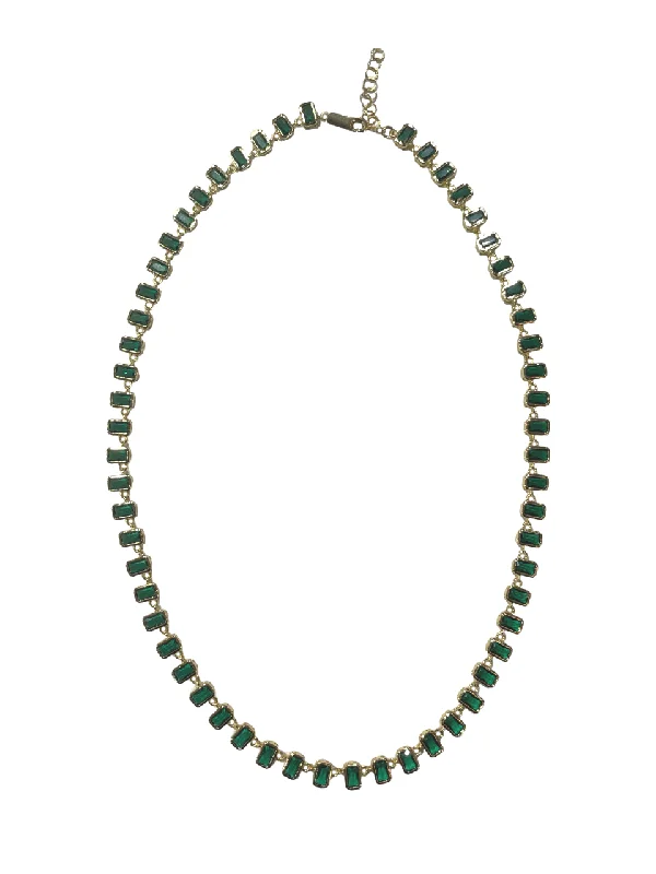 Long Boho Necklace For Casual Look-Emerald Cut Tennis Necklace - Green