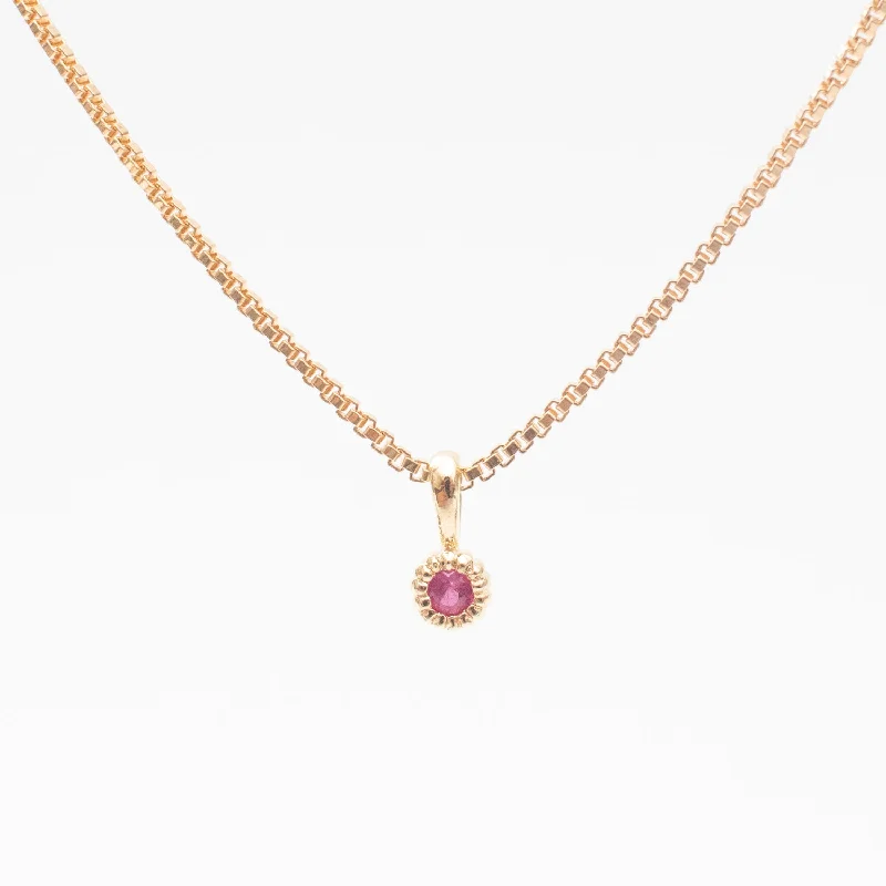 Trendy Long Necklace For Fashion Week-Gold Vermeil Tiny Milgrain Edge Ruby Necklace