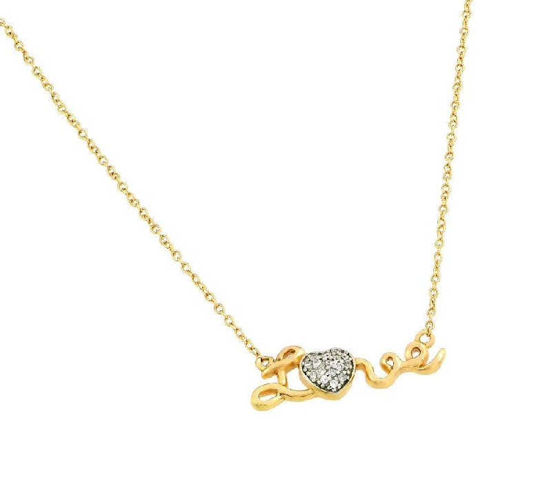 Handcrafted Gold Necklace For Weddings-Silver 925 Gold Plated Clear CZ Love Heart Pendant Necklace - STP01376GP