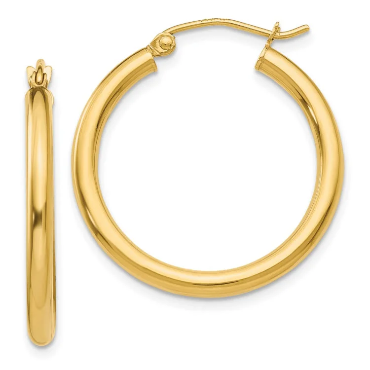 Handmade Gold Earrings For Brides-14k Polished 2.5mm Lightweight Tube Hoop Earrings