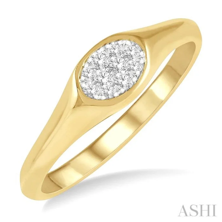 Personalized Custom Wedding Rings For Grooms-1/8 ctw Oval Shape Lovebright Diamond Ring in 14K Yellow and White Gold