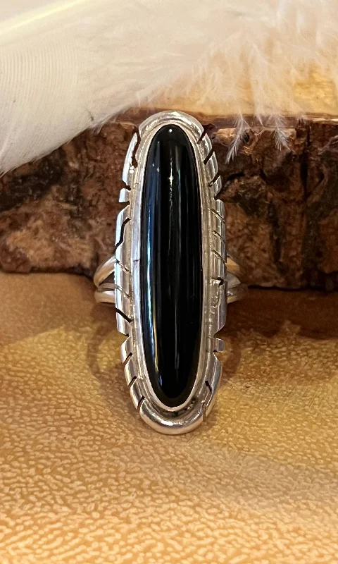 Custom Gold Wedding Rings For Brides-LIKE MIDNIGHT Navajo Silver and Onyx Ring, Multiple Size Available