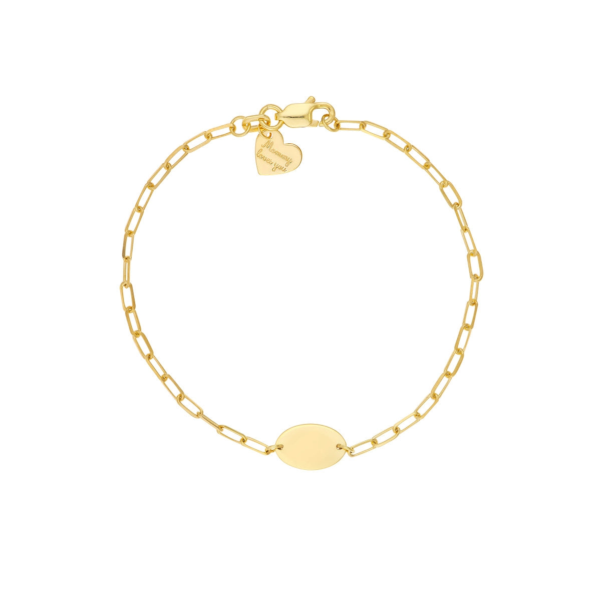 Trendy Braided Leather Bracelets-14K Yellow Gold Oval Disc and Heart Paperclip Bracelet