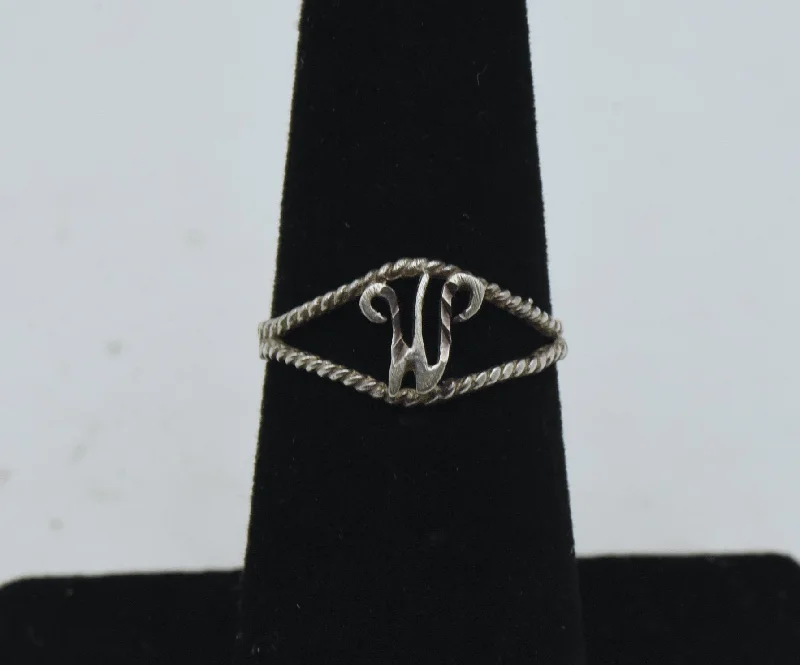 Trendy Gold Rings For Custom Wedding Bands-Vintage Sterling Silver "W" Monogram Ring - Size 5.75