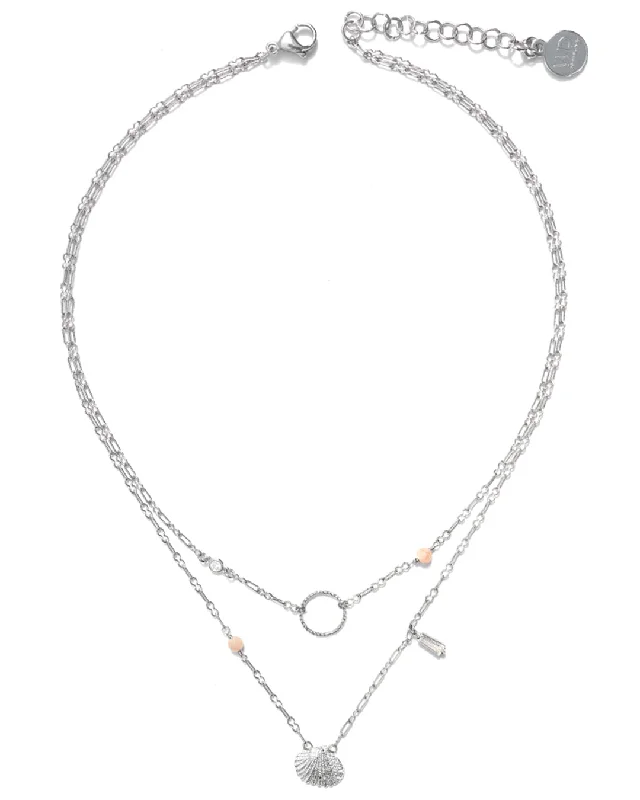 Trendy Crystal Necklace For Formal Events-Clam Silver Necklace