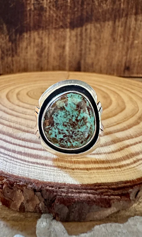 Trendy Stacking Rings For Bridesmaids-MARVEL SHADOWBOX Silver & Turquoise Ring • Size 9 1/2