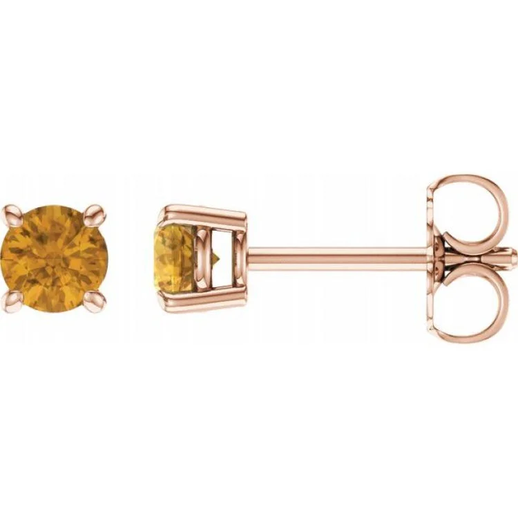 Chic Gold Earrings For Formal Occasions-14K Rose 4 mm Natural Citrine Stud Earrings