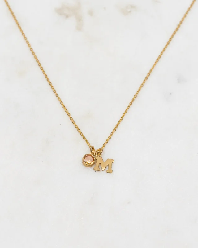 Trendy Long Pendant Necklace For Fashion-Initial M with Birthstone Necklace