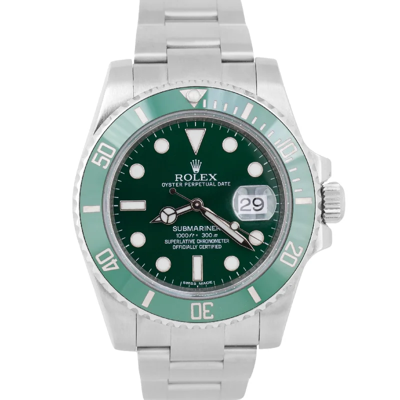 Leather Strap Watches With Unique Designs-MINT Rolex Submariner HULK Green Ceramic Stainless Steel 40mm Watch 116610 LV