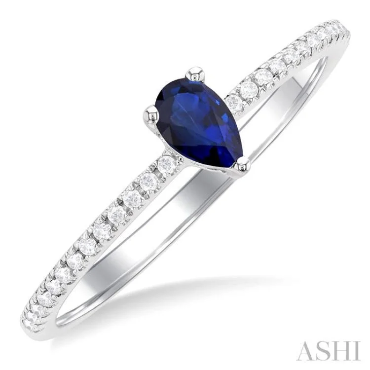 Unique Gemstone Engagement Rings For Modern Brides-1/10 ctw Petite 5X3MM Pear Cut Sapphire and Round Cut Diamond Precious Fashion Ring in 10K White Gold