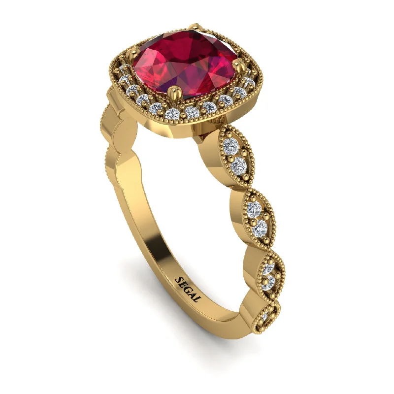 Handmade Custom Wedding Rings For Couples-Vintage Inspired Ruby Halo Ring - Frances No. 10