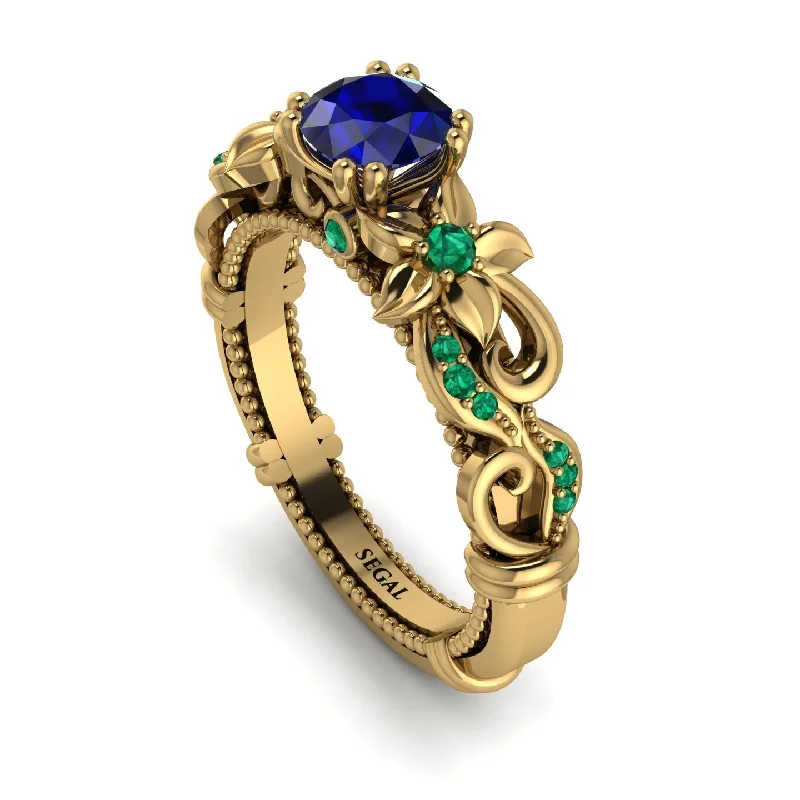 Classic Gold Wedding Rings For Engagement Day-Vintage Flower Openwork Gold Sapphire Engagement Ring - Ann No. 28