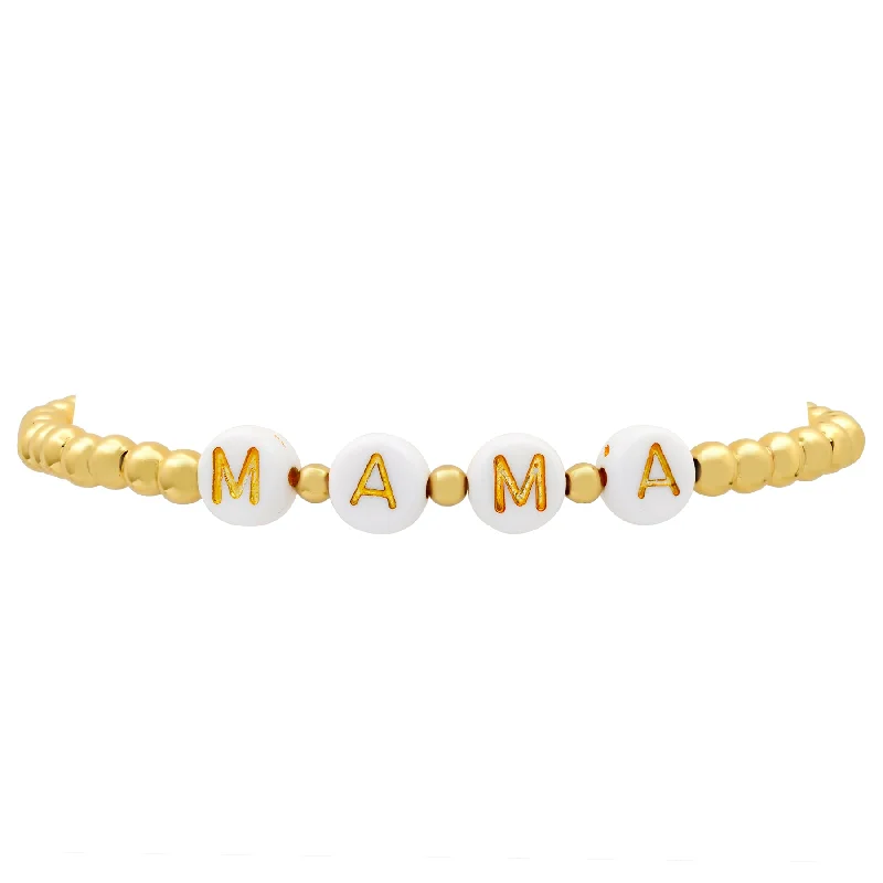 Adjustable Bracelets With Inspirational Words-MAMA BALL STRETCH BRACELET GOLD