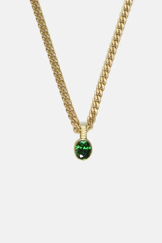 Trendy Name Necklace For Bridesmaids-Green Zircon Pendant Necklace Chain