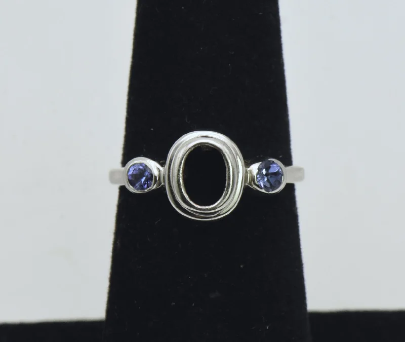 Simple Titanium Wedding Rings For Modern Grooms-Vintage Tanzanite Accented Sterling Silver Semi-Mount- Size 5.75