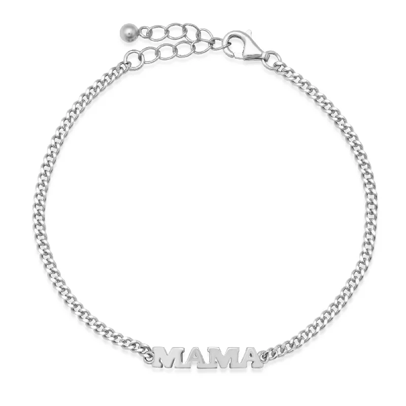 Personalized Silver Bangles For Women-MAMA BRACELET, SILVER