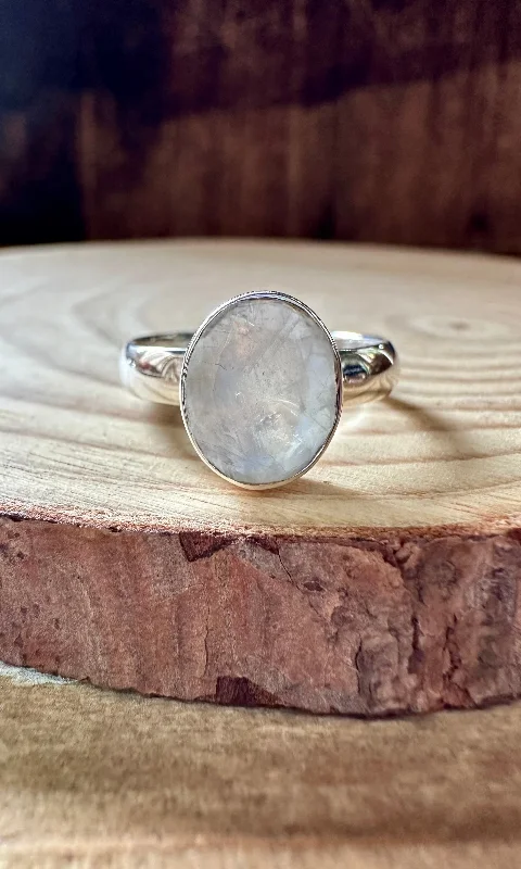 Trendy Custom Rings For Bridesmaids-DROP OF MOONSTONE Sterling Silver Ring • Size 7