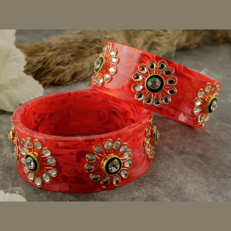 Trendy Custom Wedding Bangles For Bridesmaids Gifts-SOB Set of 2 Acrylic Translucent Designer Kundan Floral Bangles