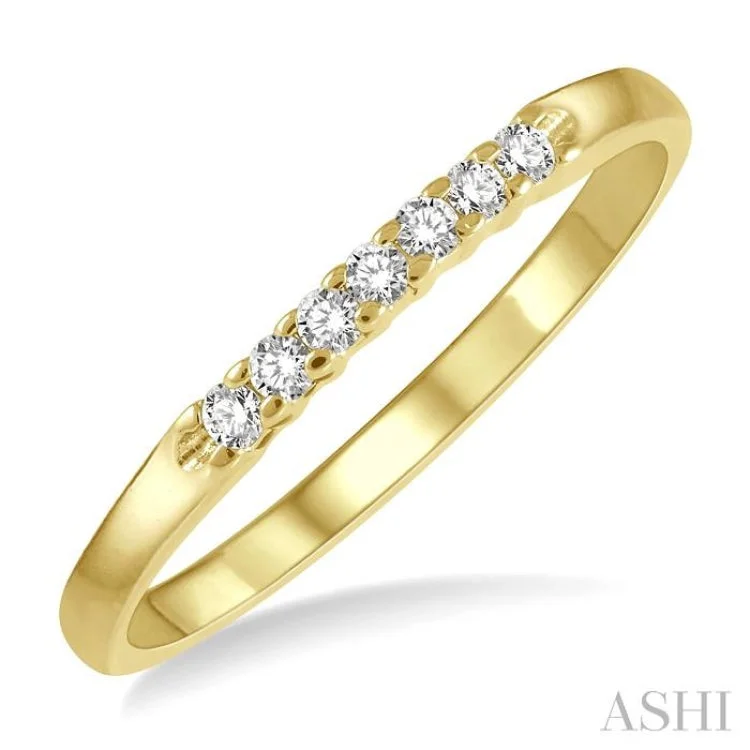 Custom Wedding Bands For Stylish Couples-1/10 ctw 7 Stone Round Cut Diamond Wedding Band in 14K Yellow Gold