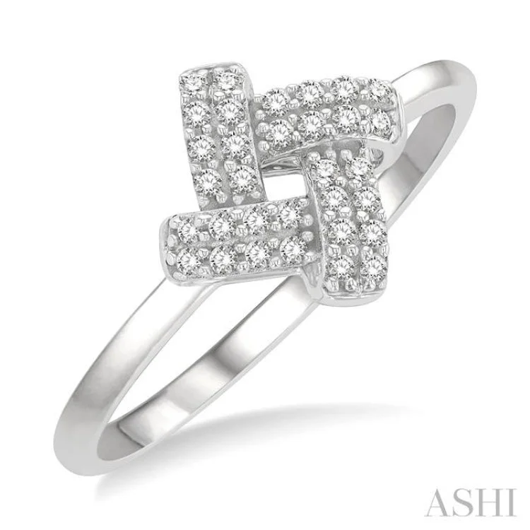 Luxury Engagement Rings For Modern Brides-1/10 ctw Petite Interwoven Round Cut Diamond Fashion Ring in 10K White Gold