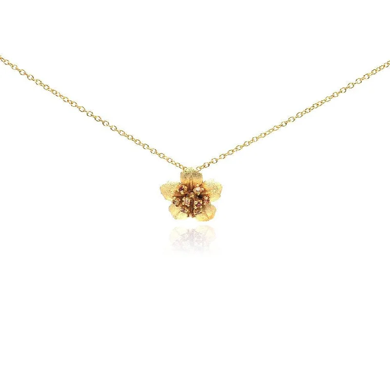 Handcrafted Gold Pendant Necklace For Weddings-Silver 925 Gold Plated Flower CZ Necklace - BGP00188