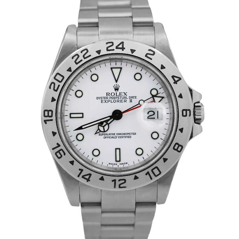 Elegant Women’s Watches For Evening Events-UNPOLISHED Rolex Explorer II White Stainless Steel Oyster 40mm 16570 Watch