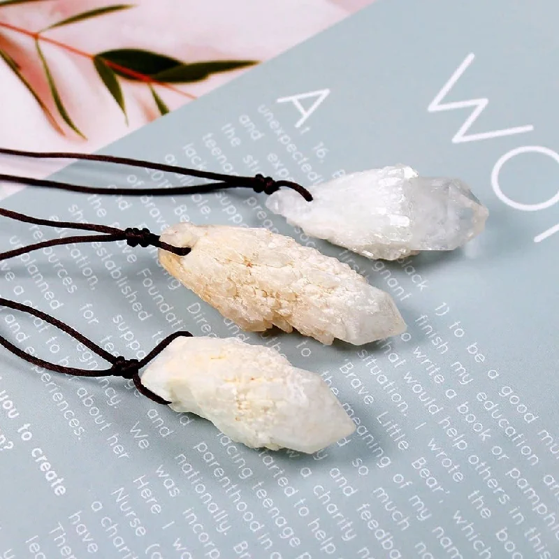 Simple Beaded Necklace For Casual Style-Raw Clear Quartz Crystal Necklace