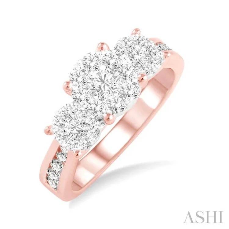 Personalized Wedding Bands With Special Engravings-3/4 Ctw Lovebright Round Cut Diamond Ring in 14K Rose and White Gold