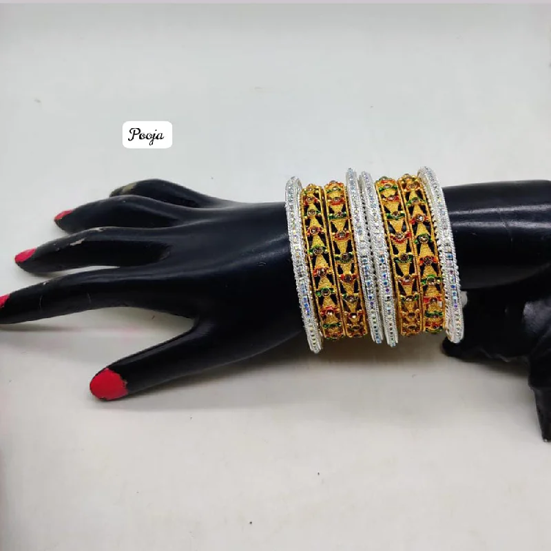 Simple Custom Wedding Bangles For Bridesmaids Jewelry-Pooja Bagles 2 tone Plated Bangles Set