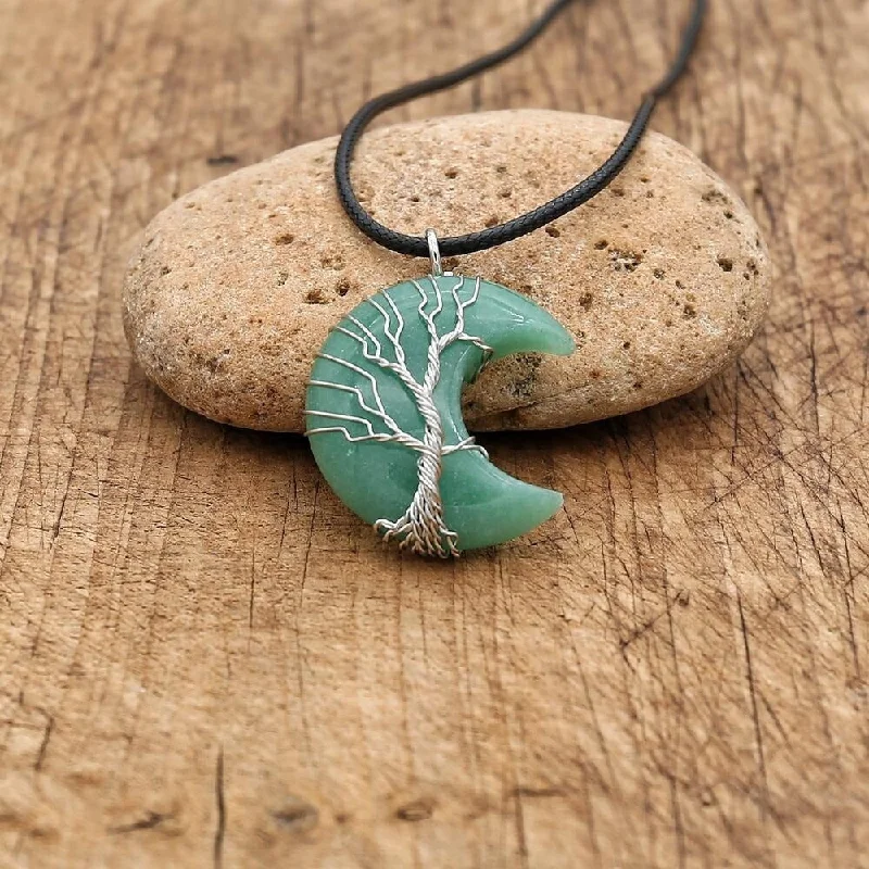 Trendy Silver Pendant Necklace For Day Wear-Tree of Life Moon Magic Necklace