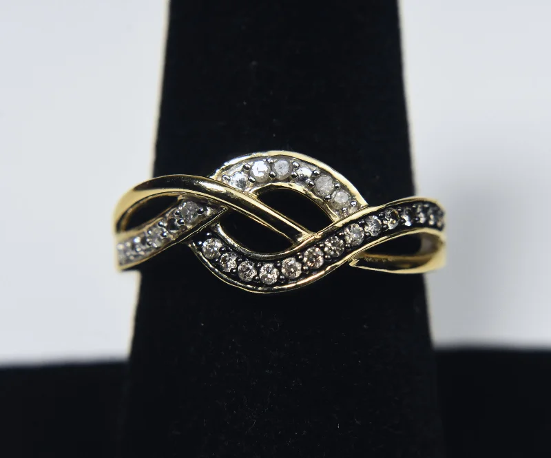 Trendy Men’s Wedding Rings For Special Occasions-Gold Tone and Diamonds Sterling Silver Braided Design Ring - Size 8