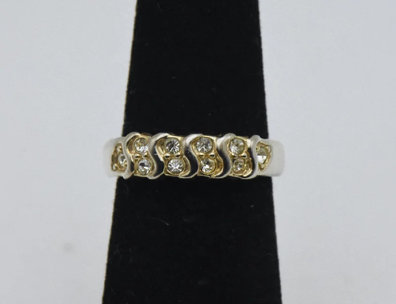 Trendy Titanium Rings For Wedding Day-Vintage Gold Tone and Rhinestones Ring - Size 5.5