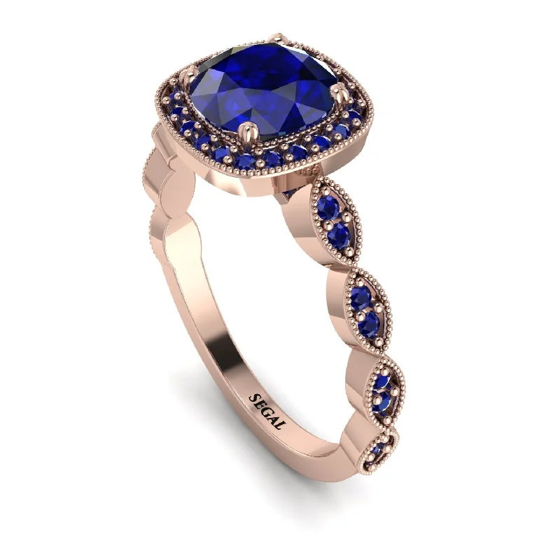 Handmade Custom Wedding Rings For Couples-Vintage Inspired Sapphire Halo Ring - Frances No. 74