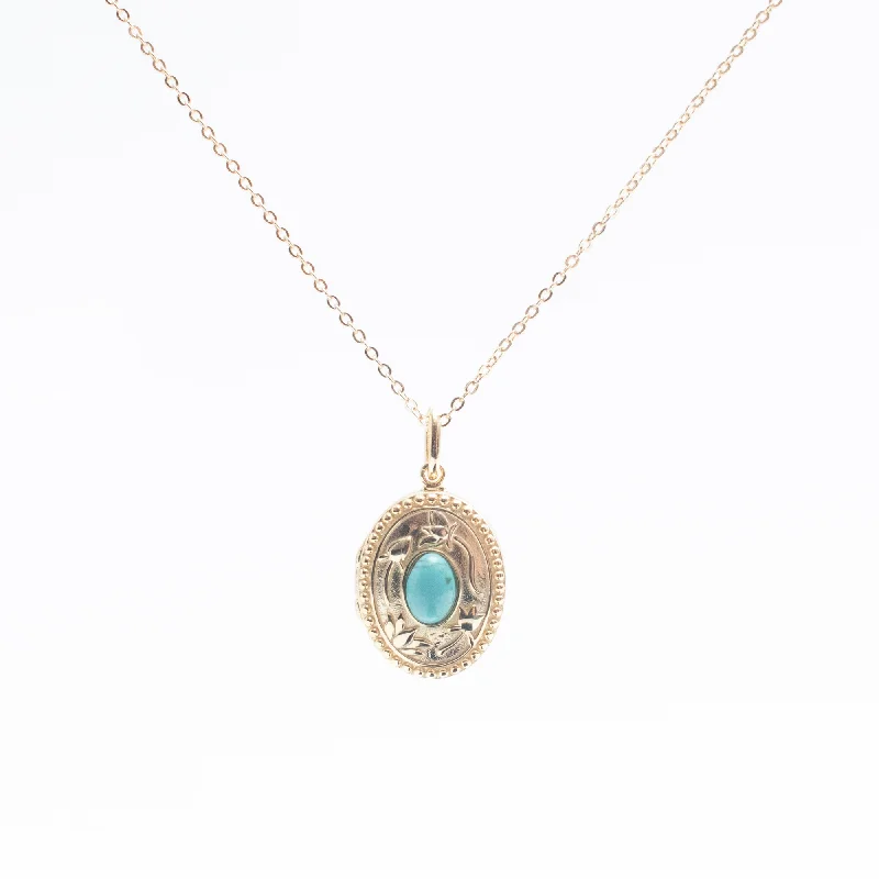 Classic Gold Necklace For Evening Wear-Gold Vermeil Oval Turquoise Locket