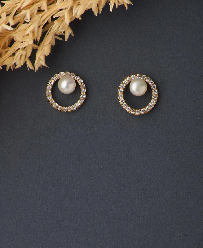 Luxury Earrings With Diamonds For Evening Wear-Elegant Real Pearl Stud Earring