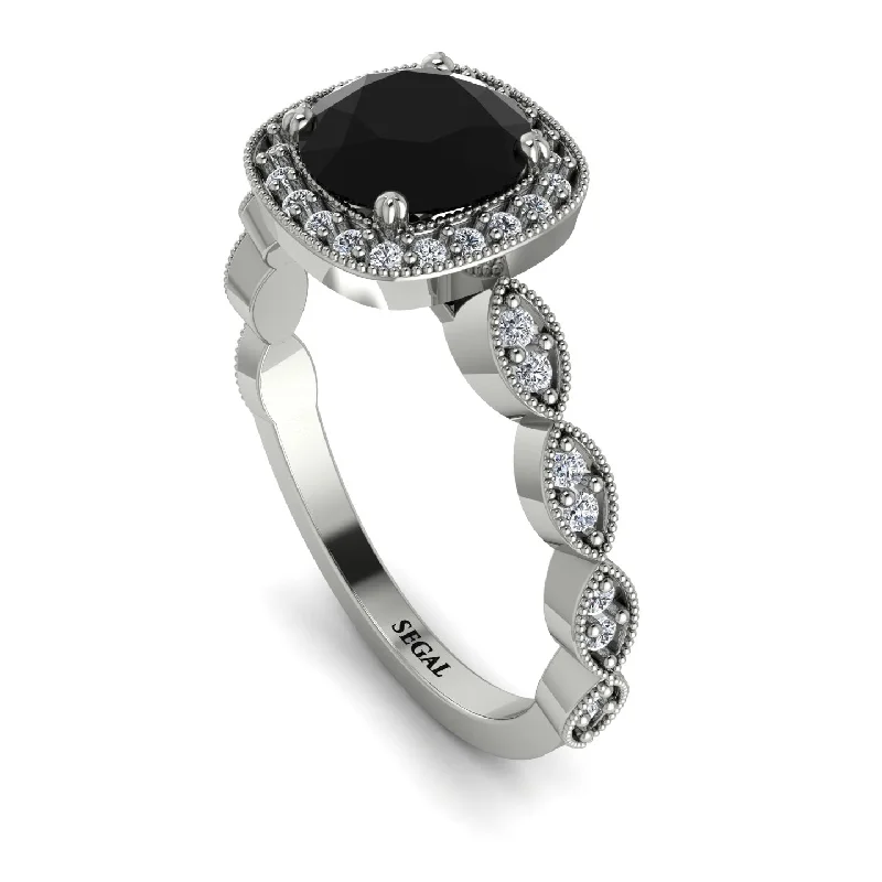 Personalized Gemstone Rings For Special Occasions-Vintage Inspired Black Diamond Halo Ring - Frances No. 9