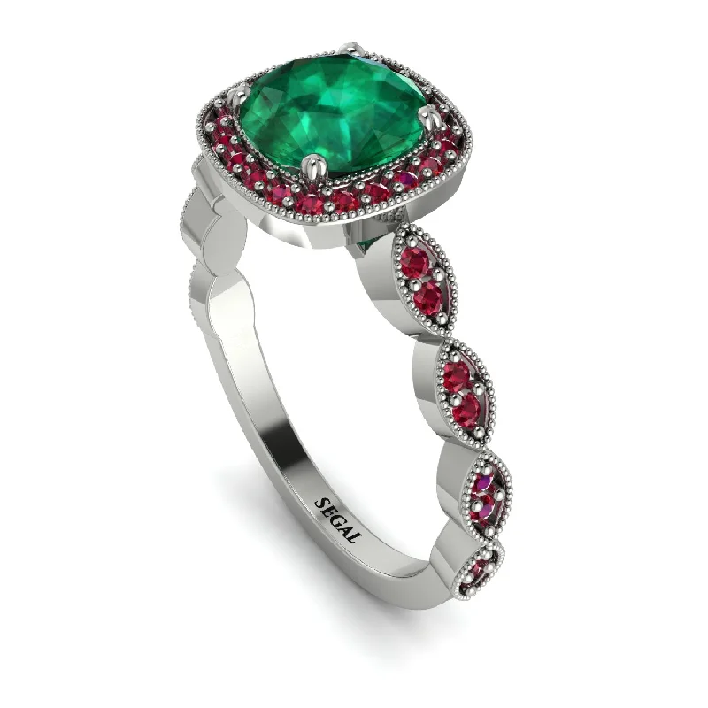 Elegant Wedding Rings For Fashion-Forward Brides-Vintage Inspired Emerald Halo Ring - Frances No. 51