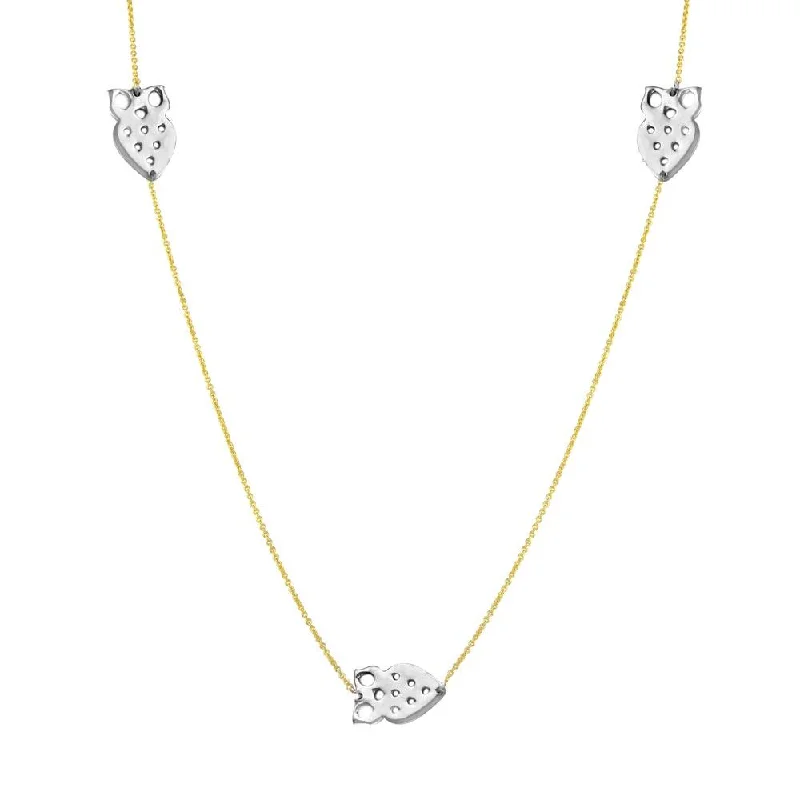 Sparkling Gold Necklace For Formal Events-Two-Tone 925 Sterling Silver Gold Plated 5 Owl 34 Inches Necklace - DIN00022GP