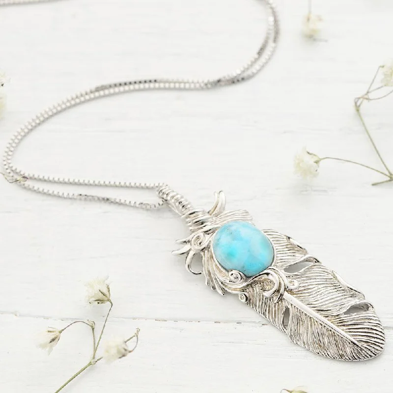 Sparkling Crystal Necklace For Weddings-Larimar Feather Necklace