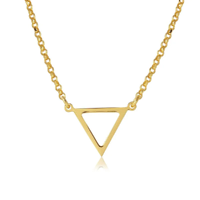 Handmade Pendant Necklace For Custom Gifts-Silver 925 Gold Plated Open Triangle Charm Necklace - ARN00026GP